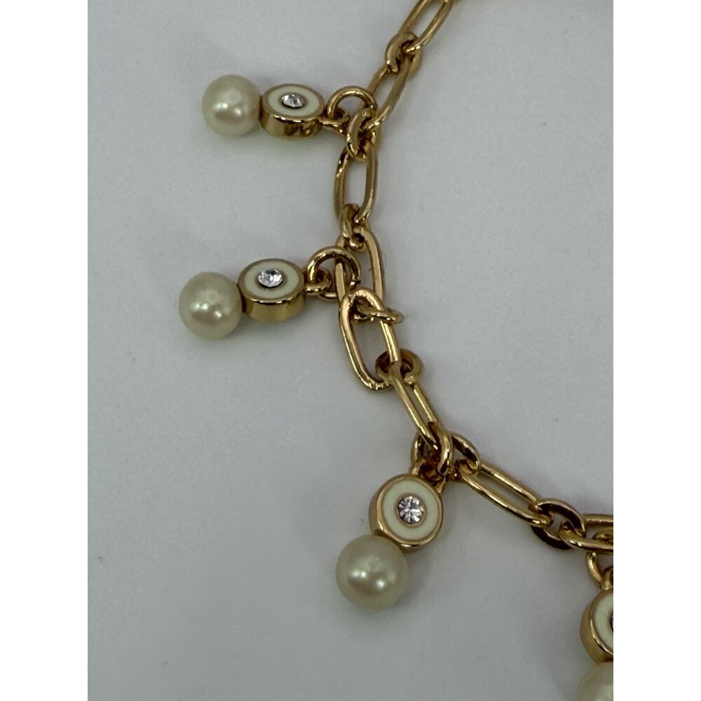Kate Spade Pearly Delight Charm Bracelet Gold Tone Faux Pearls Crystal Charms - Picture 2 of 7